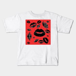 Kisses All Over (Black & Red) Kids T-Shirt